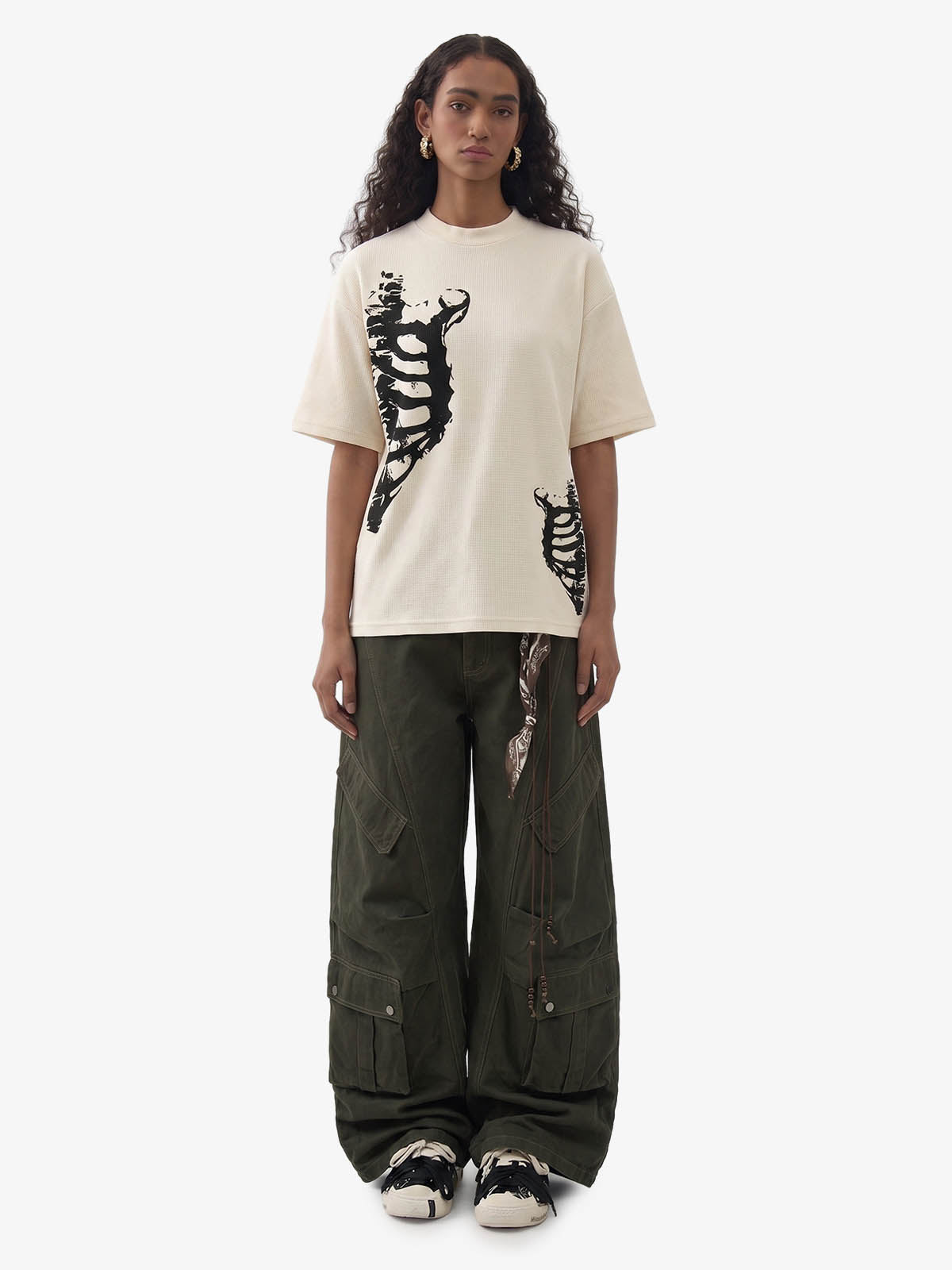 Asymmetric Skeleton Graphic Waffle T-Shirt 