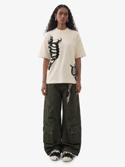 Asymmetric Skeleton Graphic Waffle T-Shirt 