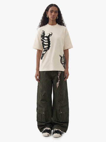 Asymmetric Skeleton Graphic Waffle T-Shirt