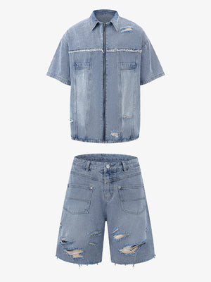 Distressed Ripped Denim Suit - 2460 