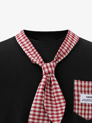 Street Plaid Tie Short Sleeve T-Shirt 