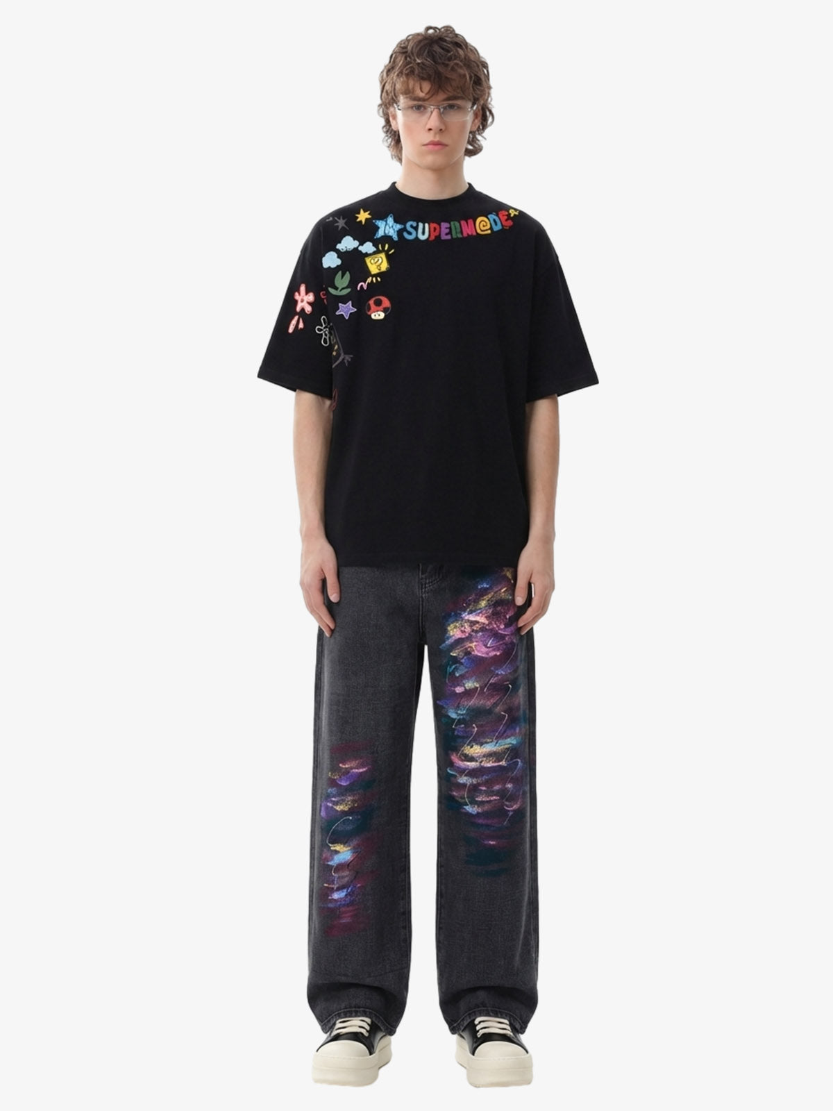 Colorful Fun Pattern Crew Neck T-Shirt 