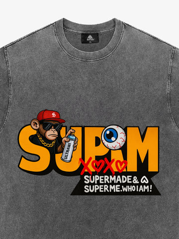 SUPM Trendy Hip-Hop Monkey Graffiti Font T-Shirt 