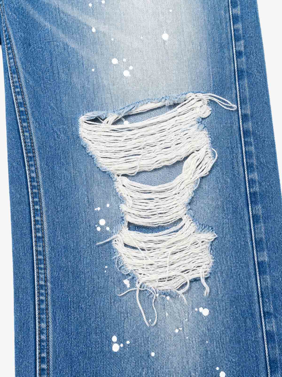 Leopard Knee-Detail Washed Distressed Straight-Leg Jeans