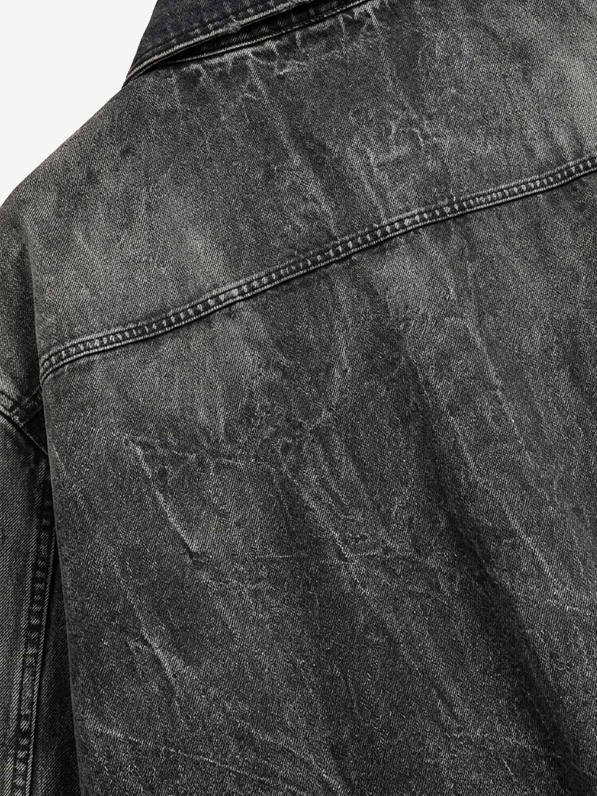 Vintage Washed Denim Graphic Print Oversized Jacket