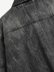 Vintage Washed Denim Graphic Print Oversized Jacket
