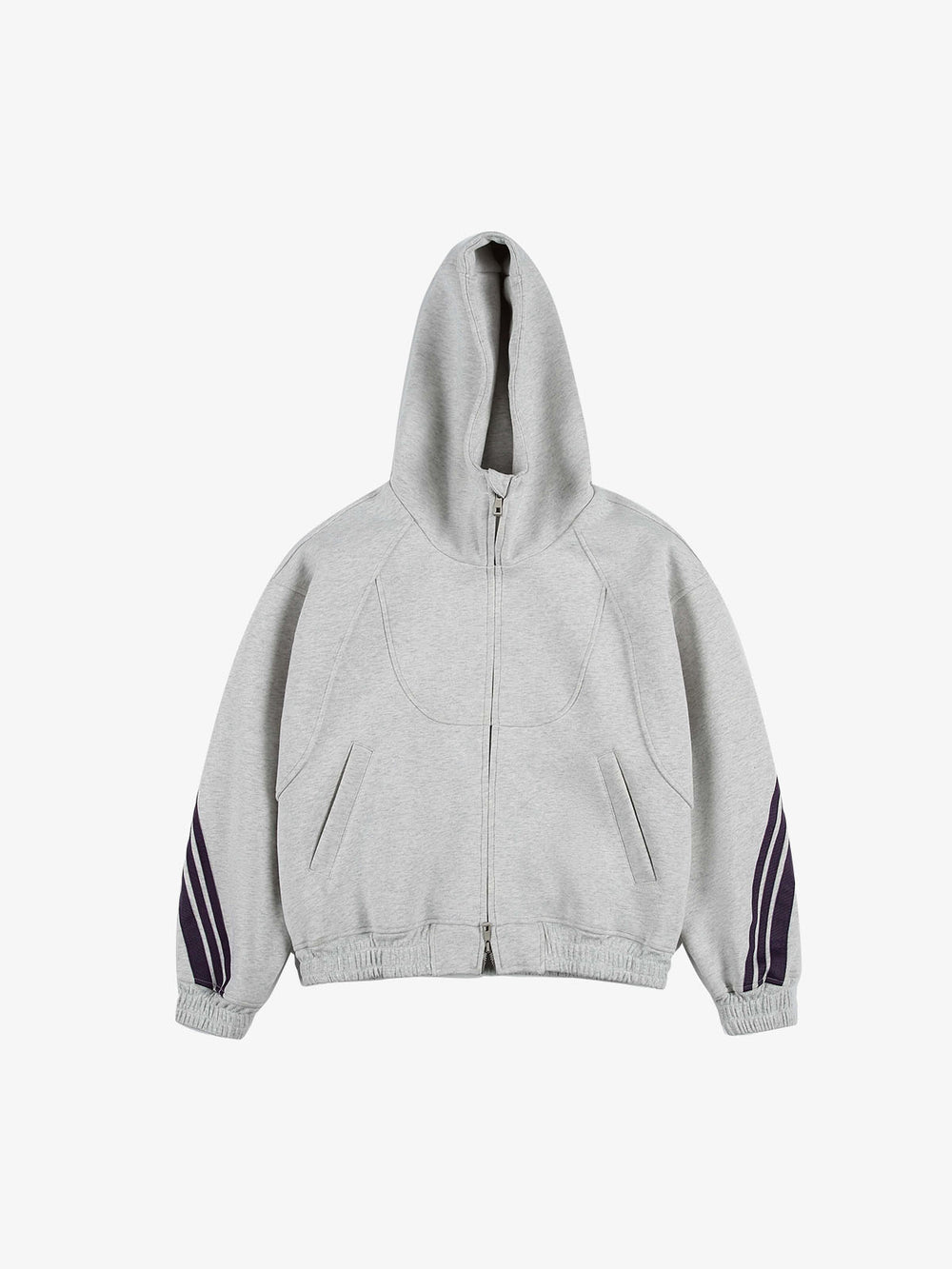 Striped Patchwork Boxy Fit Zip-Up Hoodie