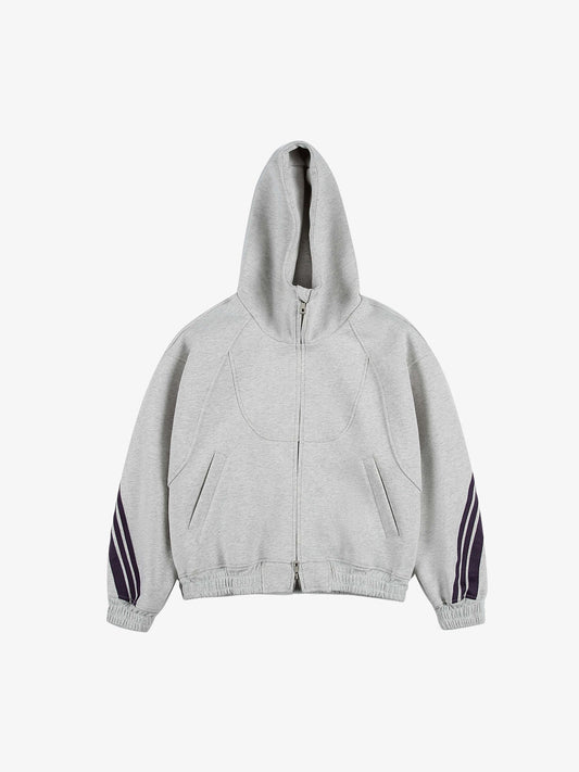 Gestreifter Patchwork-Hoodie in kastenförmiger Passform mit Reißverschluss