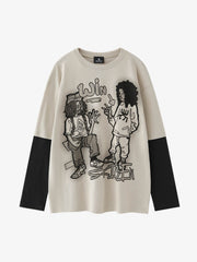 グラフィティパッチワーク長袖Tシャツ