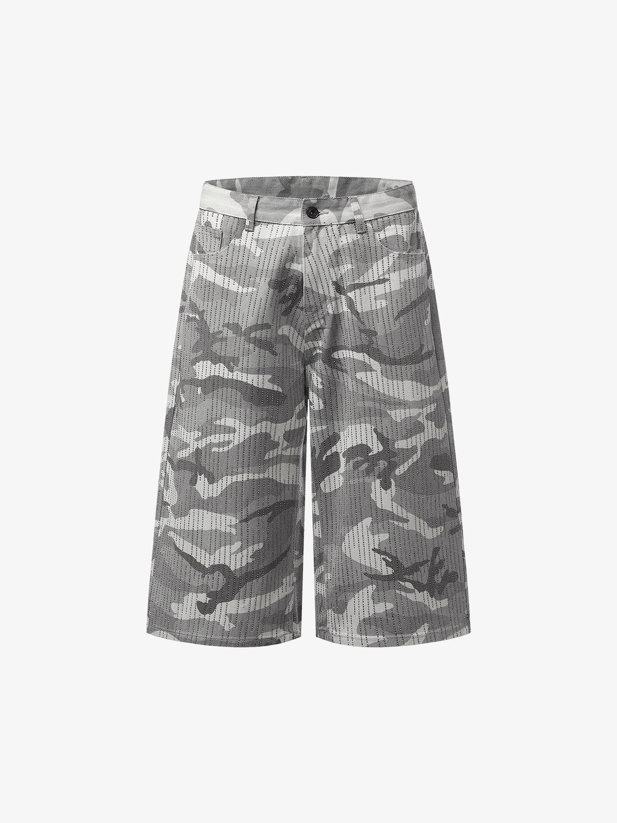 Camo Perforated Cargo Shorts – Wide-Leg Cotton Blend Utility Shorts