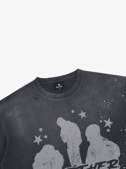 Portrait Graphic Ink Splatter Washed Tee