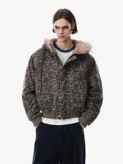 Street Style Fur Collar Camouflage Hooded Coat