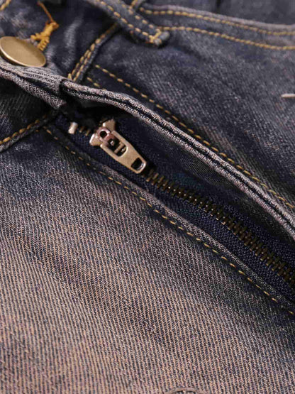 Vintage Washed Patchwork Distressed Barrel Jeans 