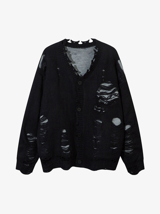 Irregular Neck Hole Hollow Knit Raw Edge Sweater 