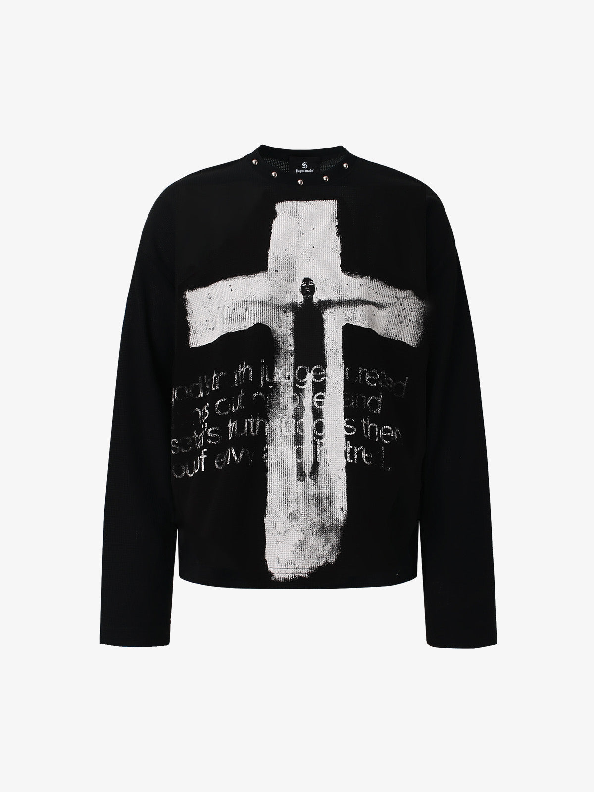 Dark Cross Print Waffle Long-Sleeve T-Shirt