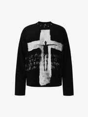 Dark Cross Print Waffle Long-Sleeve T-Shirt