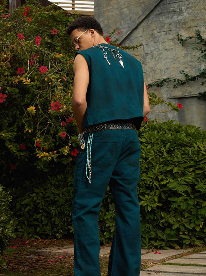 Denim Wide Leg Cropped Pants with White Stripe Design High Waist Fashion Trousers for Women 