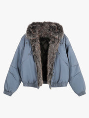 Studded Hooded Faux-Fur Collar Padded Coat