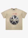 Thesupermade High-street Ink-splatter Wash Distressed Dark Damaged Gear Print T-shirt 