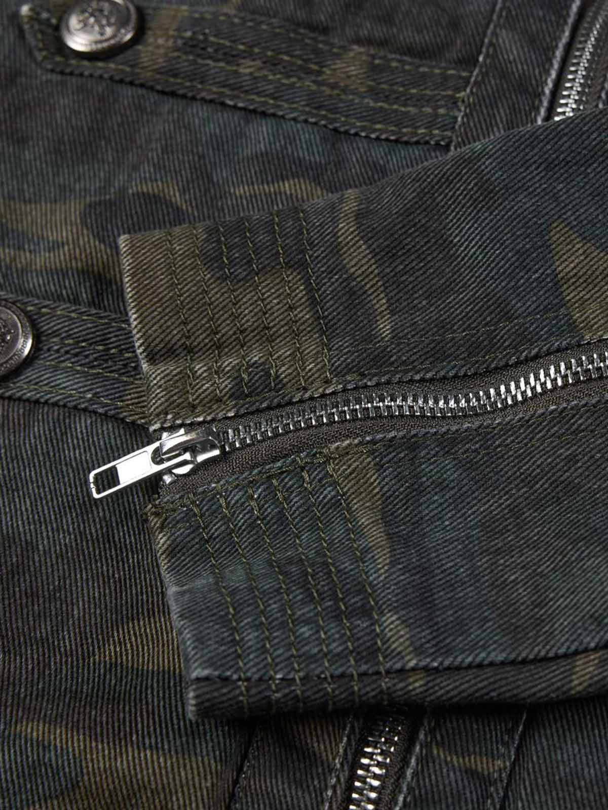 Distressed Camo Snap-Button Stand-Collar Jacket