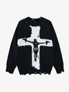 Cross Jacquard Ripped Long Sleeve Sweater