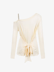 Off-Shoulder Cross Stud Long Slim Sleeve Tee