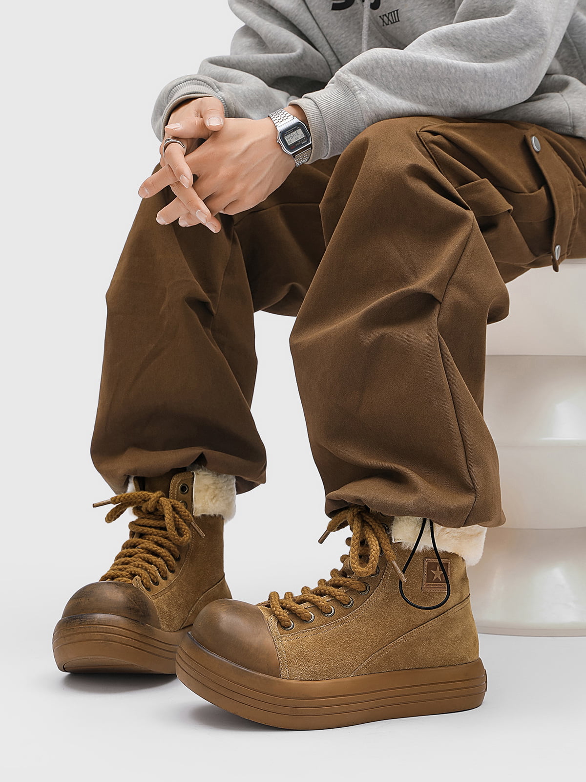Winter Warmth High-Top Sneaker Boots with Fuzzy Collar 