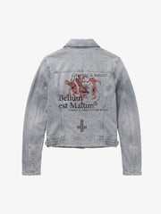 Devil Graphic Studded Heavyweight Biker Denim Jacket