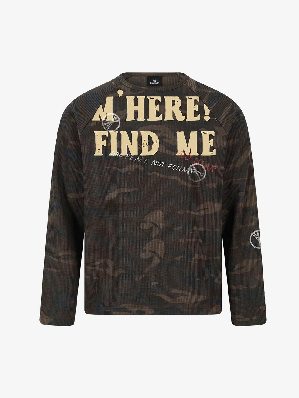 Find Me Graphic Camo Waffle Long Sleeve Tee