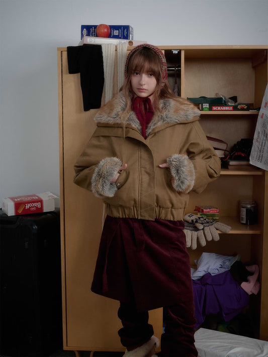 Winter-Ready Corduroy Jacket with Faux Fur Trim for Men 