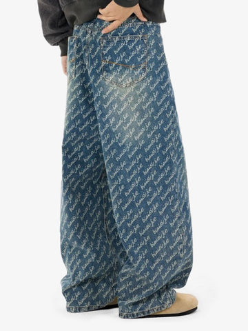 All-Over Letter Graphic Distressed Jeans