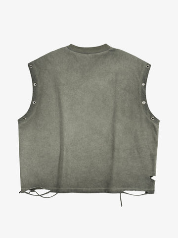 Distressed Sleeveless Tank Top with Punk Boxing Skull Print – Cotton Blend Grommet Detail Streetwear