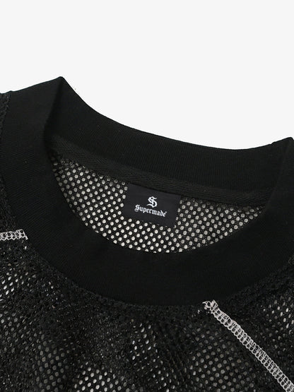 Mesh Jersey T-Shirt with Red Number 03 Print and Stitched Details 