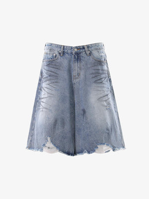 Distressed Wide-Leg Denim Shorts 