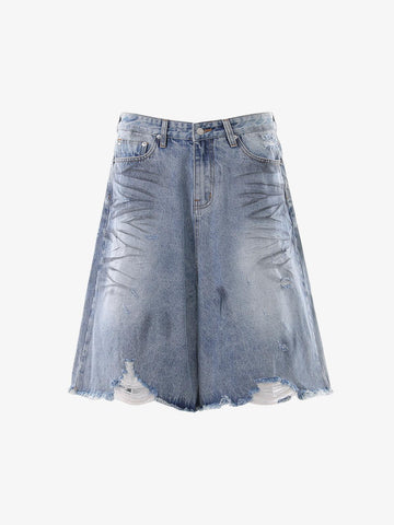 Distressed Wide-Leg Denim Shorts 