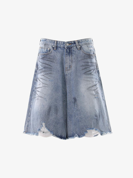 Distressed Wide-Leg Denim Shorts