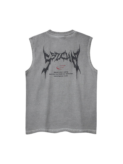 Retro Washed Letter Print Vest 