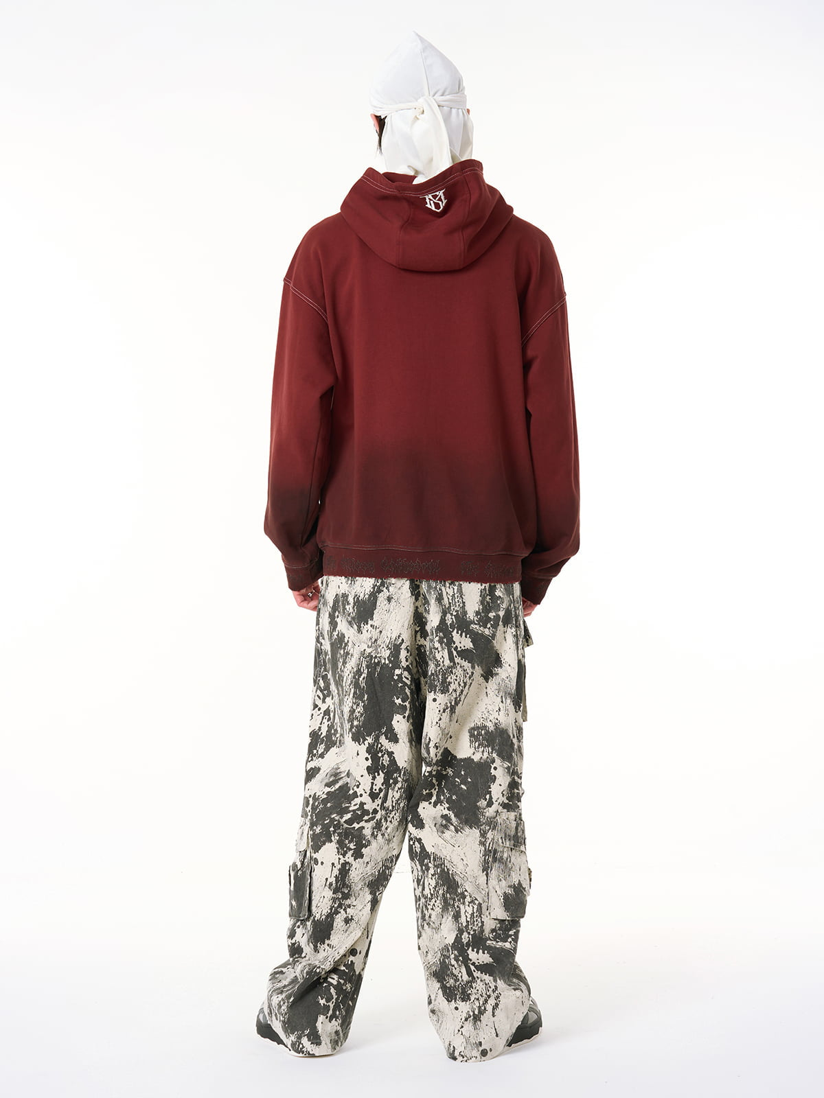 SUPERMADE Embroidered Distressed Spray-Painted Hooded Sweatshirt 