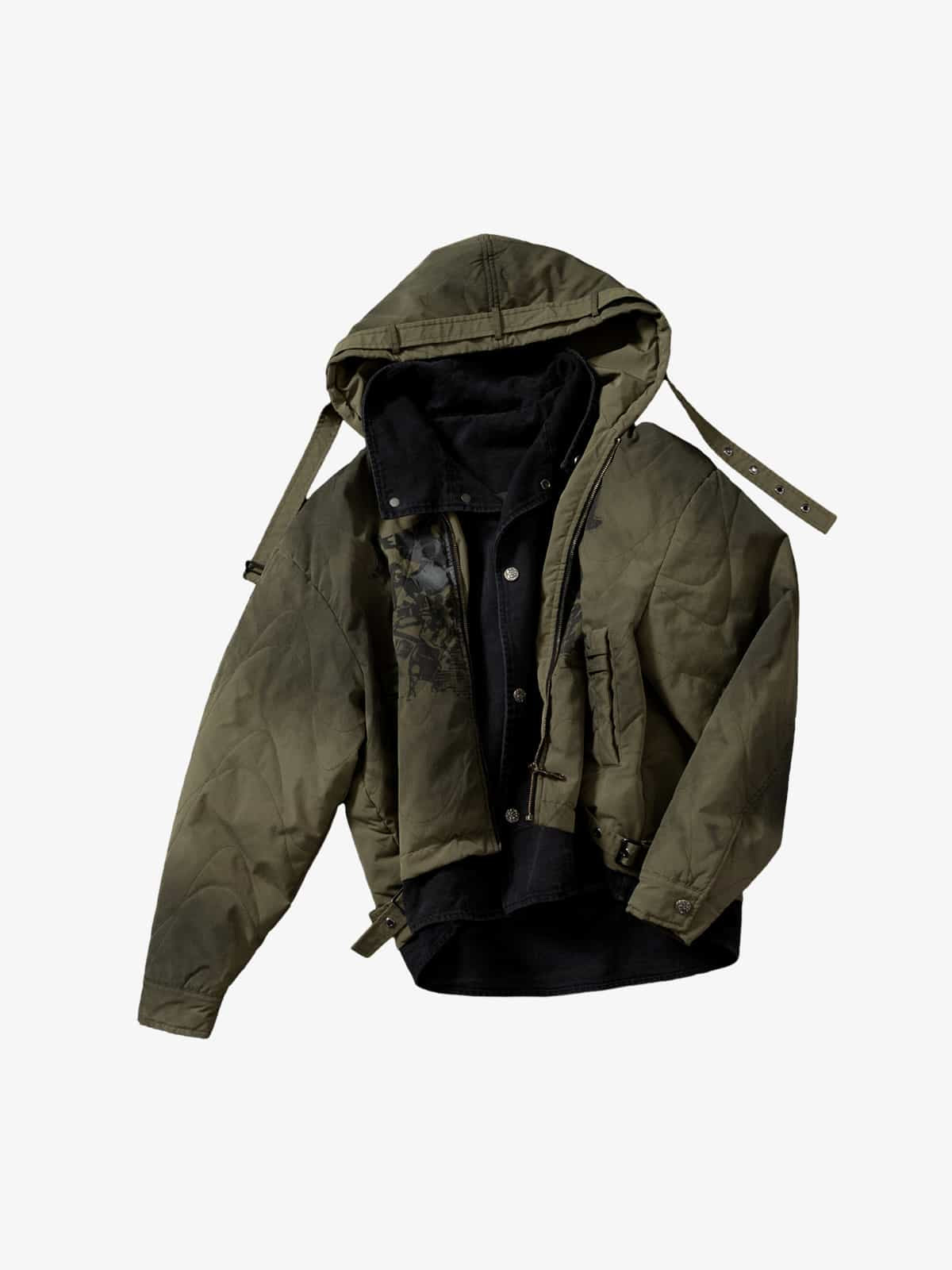 Camouflage Print Quilted Jacket with Detachable Hood for Men 