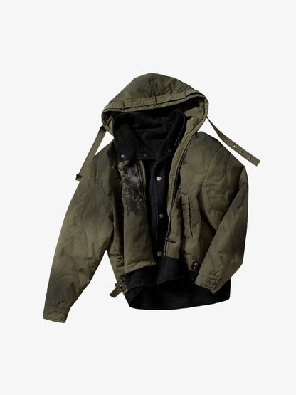 Camouflage Print Quilted Jacket with Detachable Hood for Men 