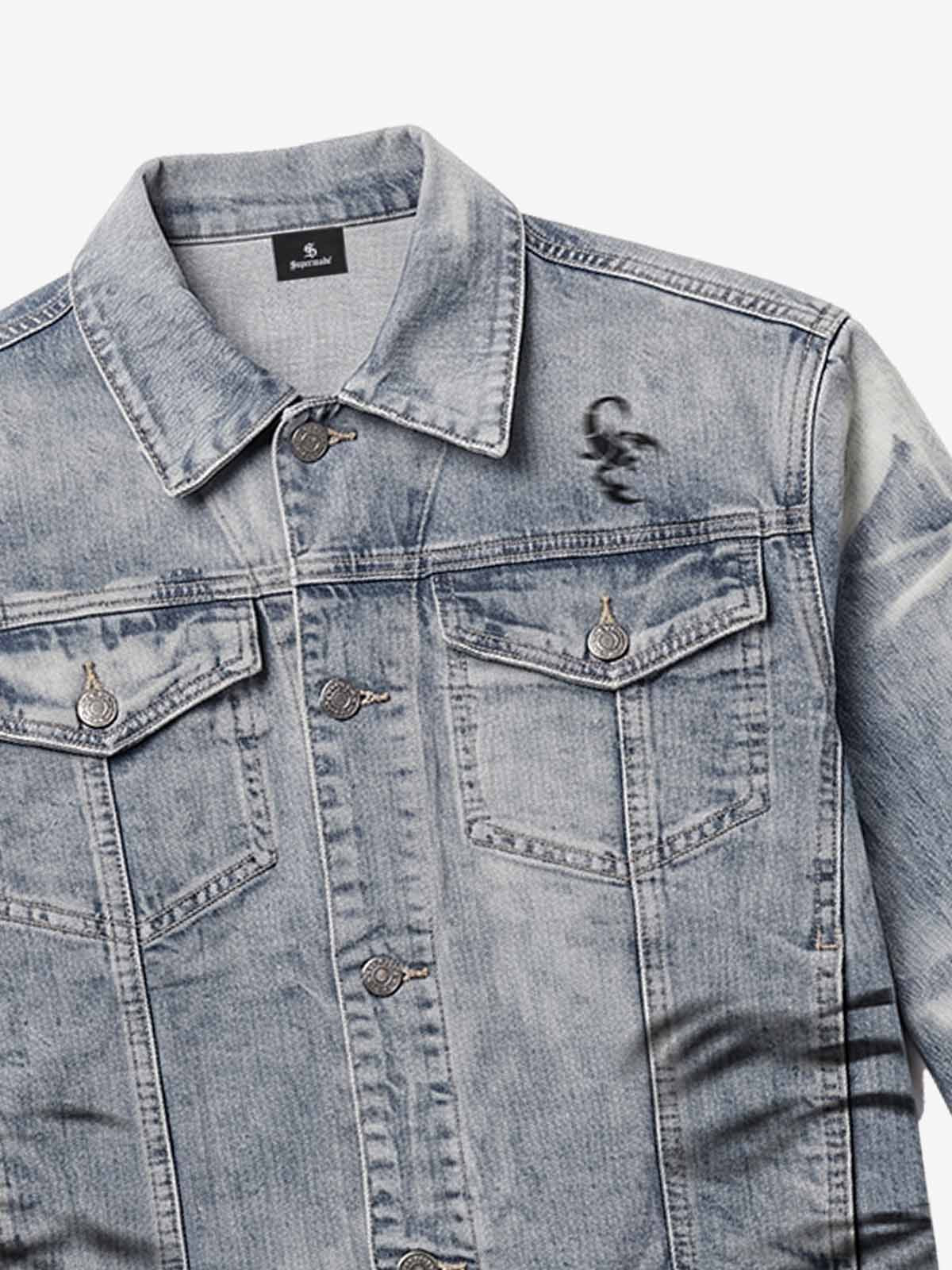 Tiger Stripe Curved-Sleeve Heavyweight Denim Jacket