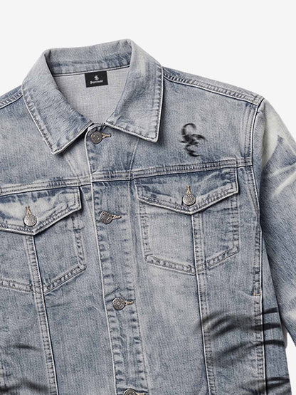 Tiger Stripe Curved-Sleeve Heavyweight Denim Jacket