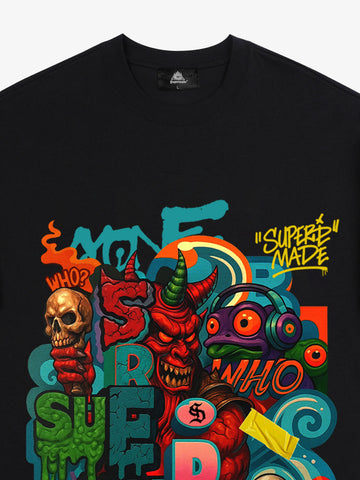 Trendy Multicolor Graffiti Skull Graphic T-Shirt 