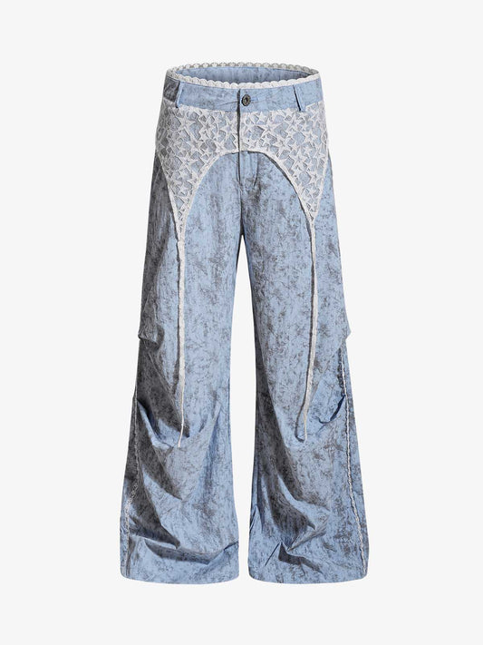 Pantalones casuales con patchwork de encaje de estrellas