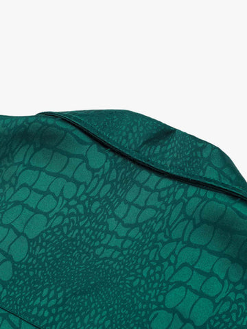 Emerald Crocodile Satin Cuban Shirt 