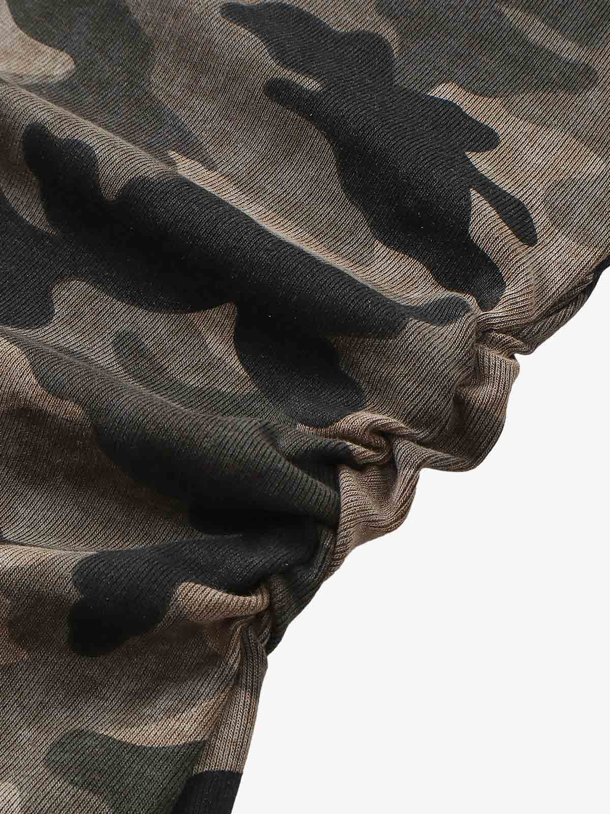Off-Shoulder Camo Print Long Sleeve Tee
