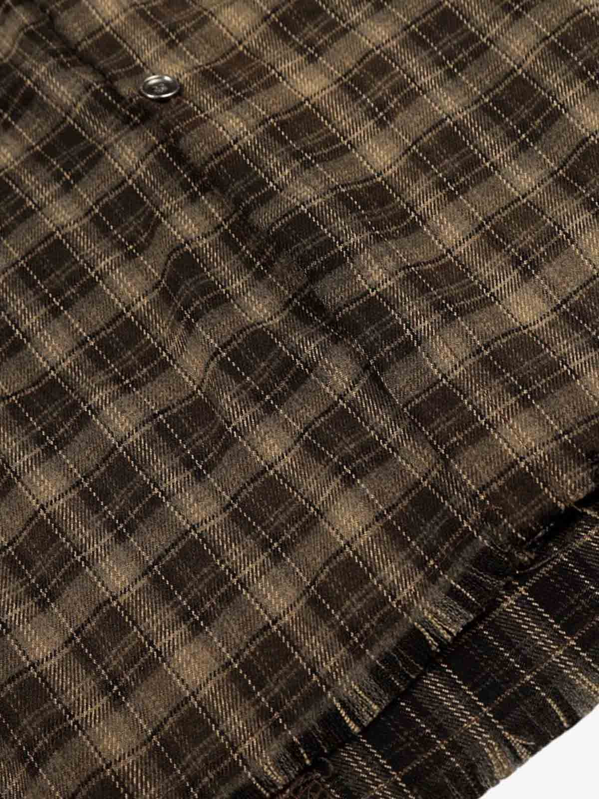 Patchwork Plaid Distressed Hem Shirt