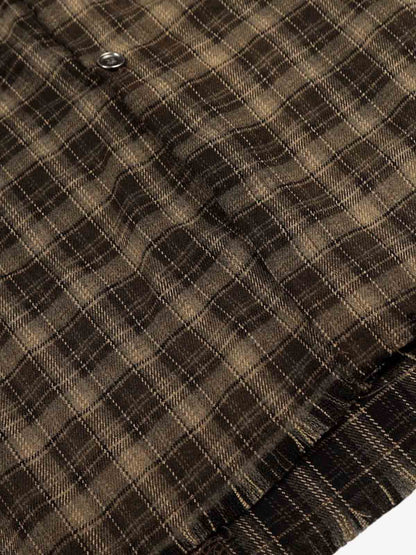 Patchwork Plaid Distressed Hem Shirt