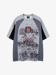 Embroidered Patchwork Collar Graphic Tee