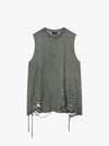 Cotton Ripped Sleeveless Tank Top with Frayed Hem and Cut-Out Details for Edgy Streetwear Style 